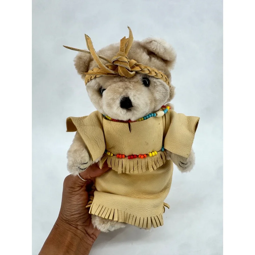 Vintage Handcrafted Southwestern Teddy Bear Mother and Cub Set Plush Cream